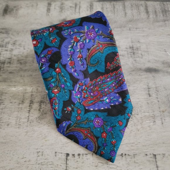 Die Krawatte Black and Teal Paisley Print Silk Tie 56.5 x 3.5 - Picture 1 of 9
